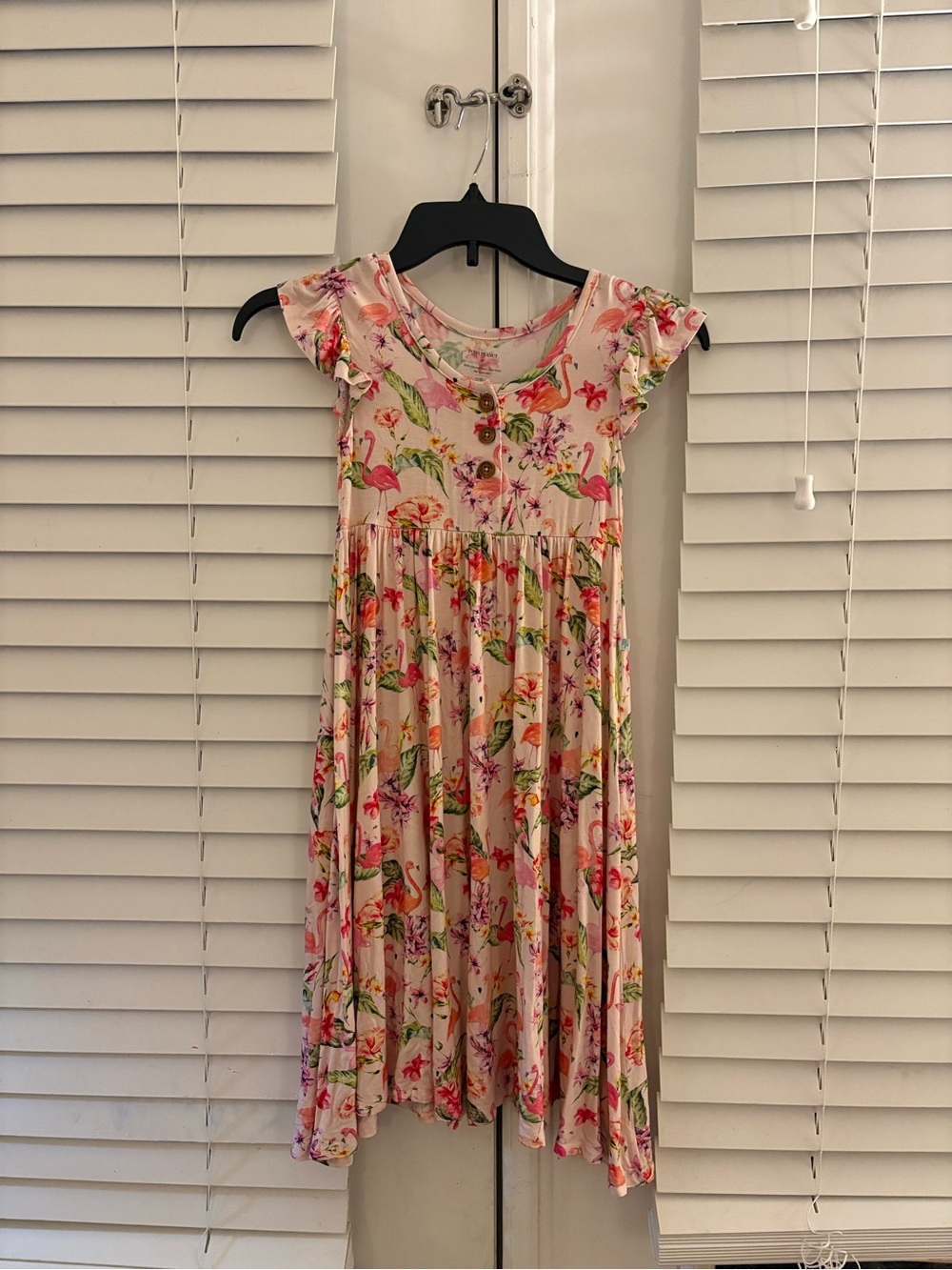 Posh Peanut Leilani Flamingo Floral Flutter Sleeve Bamboo Twirl Dress Like New!